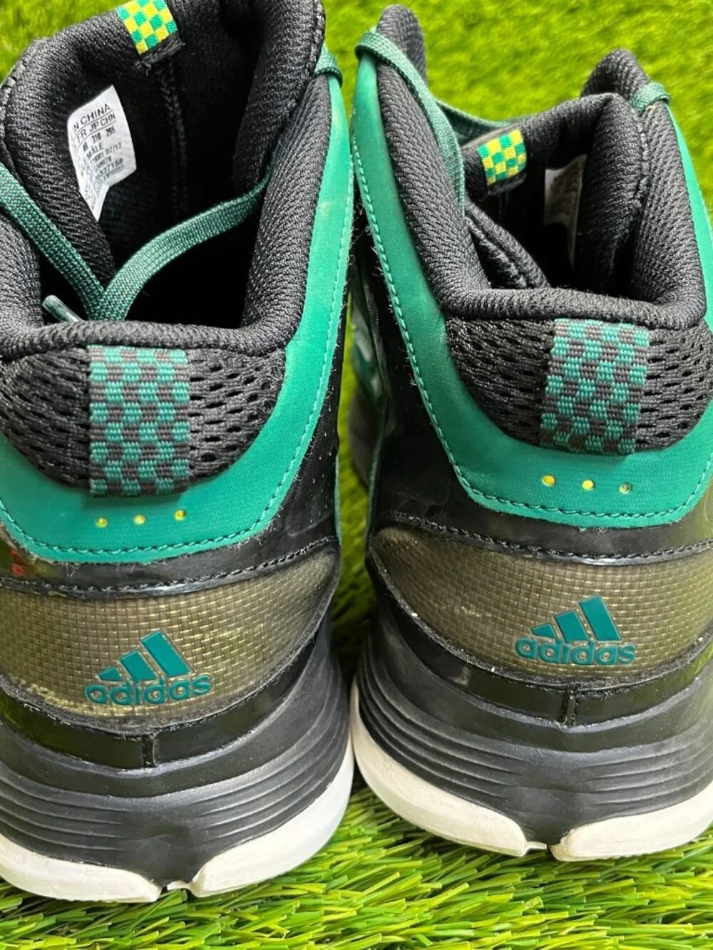 Adidas Adizero Mens Size 13 Green Black White Athletic Basketball Shoes Sneakers